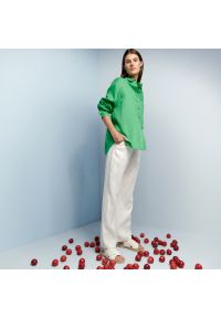 Reserved - PREMIUM Lniane spodnie - Kremowy. Kolor: kremowy. Materiał: len #1