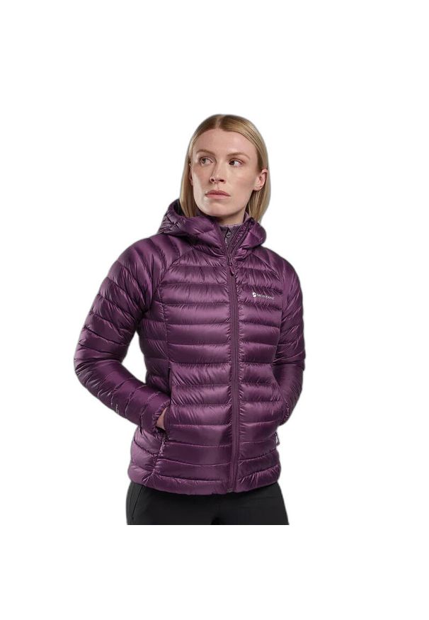 Kurtka puchowa damska Montane Anti-Freeze Hoodie. Kolor: fioletowy, niebieski, wielokolorowy. Materiał: puch. Sport: wspinaczka