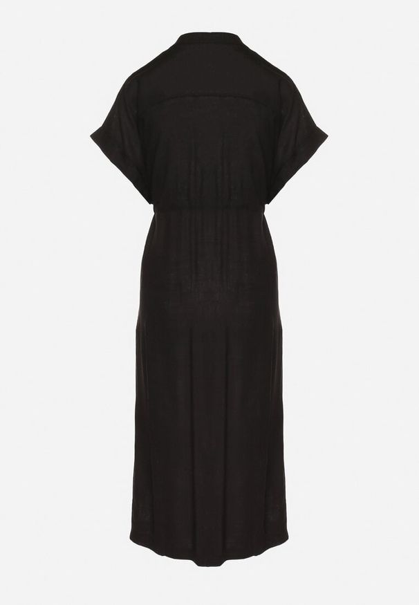 Born2be - Czarna Bawełniana Sukienka z Koszulową Górą i Ściągaczem w Talii Vikleta. Okazja: na co dzień. Typ kołnierza: dekolt w kształcie V. Kolor: czarny. Materiał: bawełna. Typ sukienki: koszulowe. Styl: klasyczny, casual