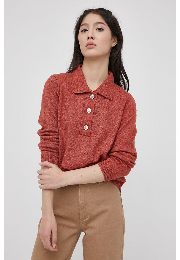 JDY - Sweter. Okazja: na co dzień. Kolor: czerwony. Materiał: dzianina. Długość: krótkie. Styl: casual