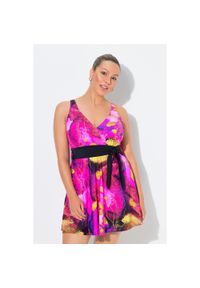 ULLA POPKEN - Damskie Sukienka kąpielowa kokardka miękkie miseczki regulowane ramiączka. Kolekcja: plus size. Kolor: różowy. Materiał: poliester, elastan, poliamid, materiał #1
