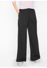 bonprix - Spodnie Marlena high-waist z wygodnym paskiem z zakładkami. Stan: podwyższony. Kolor: czarny #1