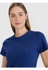 4f - 4F T-shirt slim gładki damski - granatowy M. Okazja: na co dzień. Kolor: niebieski. Materiał: dzianina, bawełna, jersey, materiał, elastan. Długość rękawa: krótki rękaw. Długość: krótkie. Wzór: gładki. Sezon: lato. Styl: klasyczny, sportowy, casual