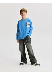 Reserved - Bawełniany longsleeve - niebieski. Kolor: niebieski. Materiał: bawełna. Długość rękawa: długi rękaw