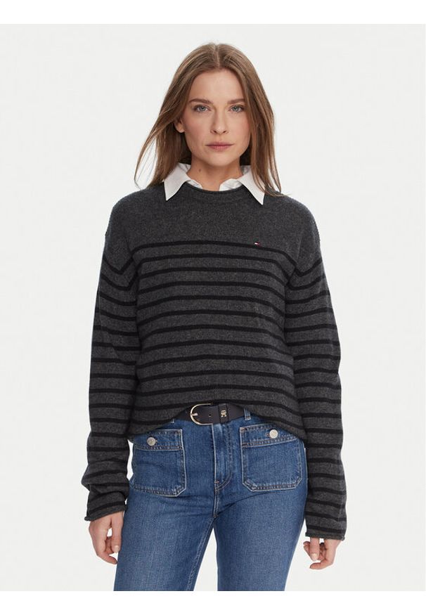 TOMMY HILFIGER - Tommy Hilfiger Sweter WW0WW46438 Szary Regular Fit. Kolor: szary. Materiał: wełna