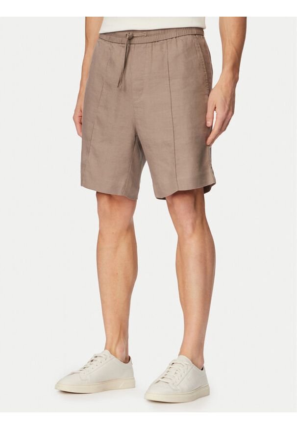 Hugo - HUGO Szorty materiałowe Cino 262FW 50562792 Brązowy jasny Straight Fit. Kolor: brązowy. Materiał: len