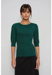 MOODO - Sweter z bufiastymi rękawami zielony. Kolor: zielony. Materiał: wiskoza #1