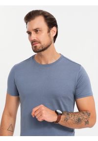 Ombre Clothing - Zestaw bawełnianych koszulek męskich BASIC z okrągłym dekoltem – biały/grafitowy/niebieski denim V8 - Rozmiar: XL. Okazja: na co dzień. Kolor: niebieski. Materiał: denim, bawełna. Styl: klasyczny, casual #5