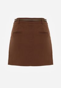 Born2be - Brązowa Ołówkowa Spódnica z Bawełną z Paskiem i Podszewką Typu Szorty Vikisola. Okazja: na co dzień, na spotkanie biznesowe, na randkę, do pracy. Kolor: brązowy. Materiał: bawełna. Styl: casual, biznesowy, elegancki #3