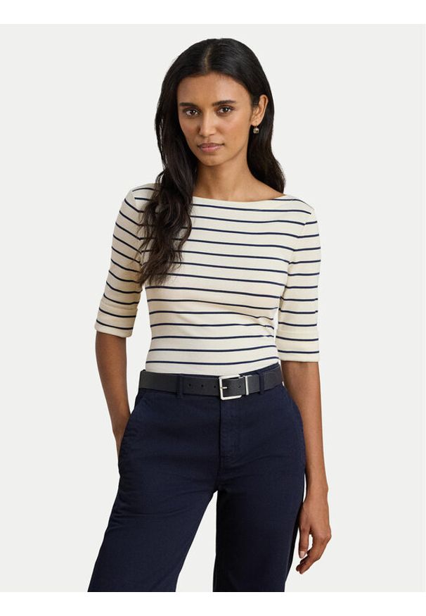 Lauren Ralph Lauren - LAUREN RALPH LAUREN Bluzka 200P03723002 Beżowy Slim Fit. Kolor: beżowy. Materiał: bawełna