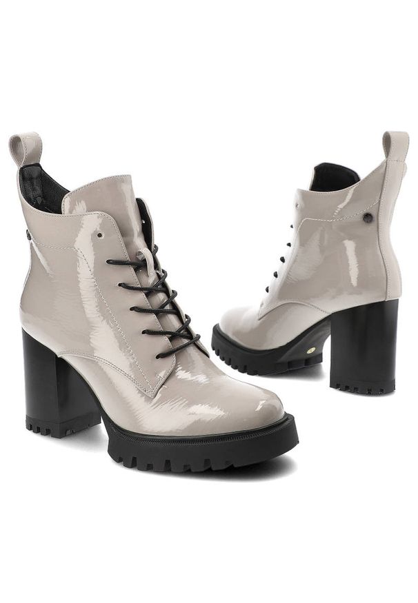 Szare Botki S.Barski Eleganckie Buty Na Obcasie. Okazja: na spotkanie biznesowe. Zapięcie: sznurówki. Kolor: szary. Materiał: skóra ekologiczna, materiał. Sezon: zima, jesień, wiosna. Obcas: na obcasie. Styl: elegancki. Wysokość obcasa: średni