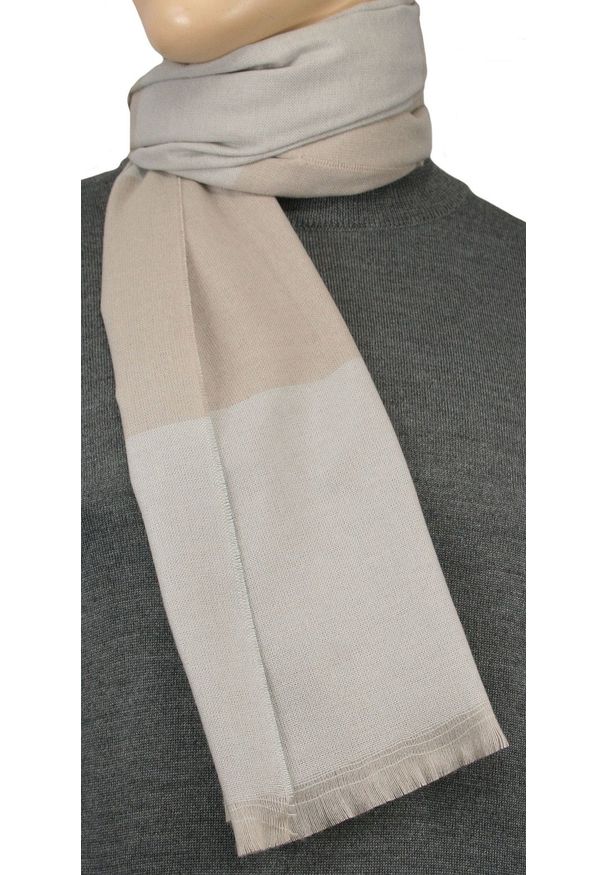 V. Fraas - Beżowy Delikatny Męski Szalik Firmy V.Fraas -Cashmink- Miękki, w Grube Pasy. Kolor: beżowy, brązowy, wielokolorowy. Materiał: akryl. Wzór: prążki, paski. Sezon: lato