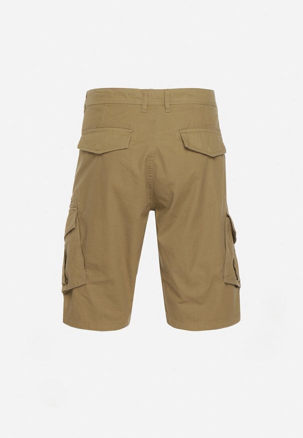 Born2be - Ciemnobeżowe Bawełniane Szorty z Szerokimi Kieszeniami Cargo Diphea. Okazja: na co dzień. Kolor: beżowy. Materiał: bawełna. Sezon: lato. Styl: casual