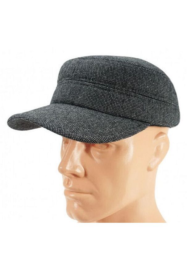 Szara Melanżowa Jesienno-Zimowa Męska Czapka z Daszkiem -Pako Jeans- Patrolówka, z Nausznikami. Kolor: szary. Materiał: poliester, materiał. Wzór: melanż. Sezon: zima, jesień