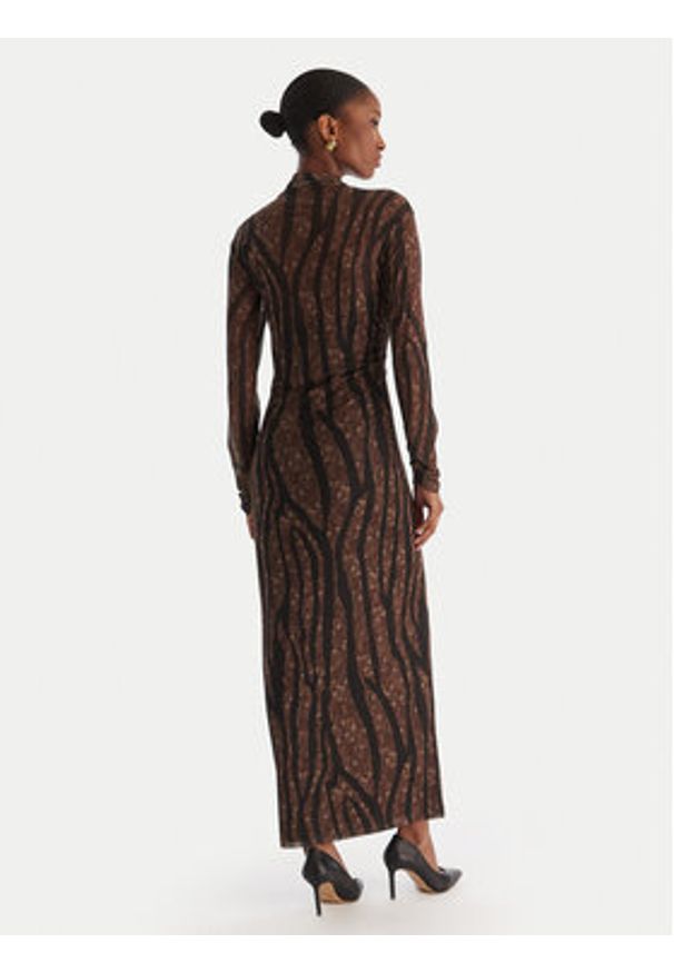 ACCESS FASHION Sukienka koktajlowa 54-3352-0006 Brązowy Slim Fit. Kolor: brązowy. Materiał: syntetyk. Styl: wizytowy