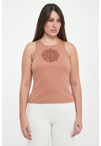 Twinset Milano - Top damski prążkowany z haftem TWINSET. Materiał: prążkowany. Wzór: haft #2