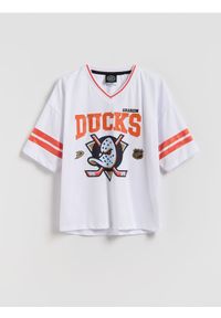Reserved - T-shirt NHL Anaheim Ducks - biały. Kolor: biały. Materiał: dzianina #1