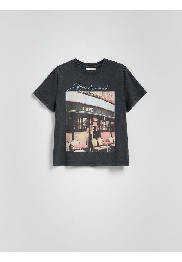 Reserved - T-shirt z nadrukiem - jasnoszary. Kolor: szary. Materiał: bawełna. Wzór: nadruk