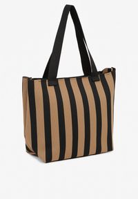 Renee - Brązowa Torebka Shopperka z Suwakiem w Paski Saloniela. Kolor: brązowy. Wzór: paski. Styl: elegancki, casual