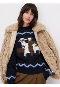 Reserved - Sweter ze wzorem - granatowy. Kolor: niebieski. Materiał: wełna, dzianina
