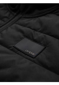 Ombre Clothing - Kurtka lekka męska z łączonych materiałów z kapturem i ozdobnym pikowaniem – czarna V5. Okazja: na co dzień. Typ kołnierza: kaptur. Kolor: czarny. Materiał: materiał. Wzór: aplikacja. Styl: casual #10