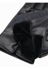 Ombre Clothing - Męskie eleganckie rękawiczki z łączonych materiałów z wełną – grafitowy melanż V2. Kolor: szary. Materiał: wełna, materiał. Wzór: melanż. Styl: elegancki #3