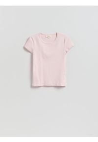 Reserved - T-shirt z bawełny merceryzowanej - pastelowy róż. Kolor: różowy. Materiał: bawełna #1