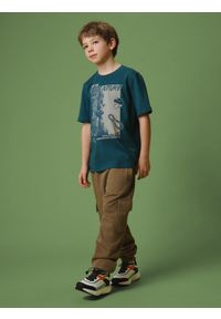 4f - 4F T-shirt regular z nadrukiem chłopięcy - turkusowy 164 (13-14 lat). Okazja: na co dzień. Kolor: turkusowy. Materiał: dzianina, bawełna. Wzór: nadruk. Sezon: lato. Styl: casual #2