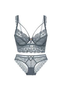 Intica - Komplet bielizny push-up z koronką i podtrzymaniem biustu Hildagarde. Kolor: niebieski. Materiał: koronka. Wzór: koronka