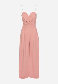 Born2be - Różowy Kombinezon z Trójkątnym Dekoltem na Cienkich Ramiączkach Iliantia. Kolor: różowy. Materiał: tkanina. Długość rękawa: na ramiączkach. Sezon: lato #3