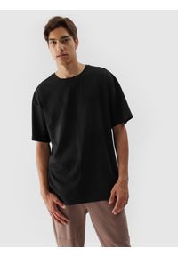 4f - T-shirt oversize gładki męski - czarny. Kolor: czarny. Materiał: bawełna. Wzór: gładki
