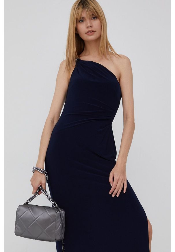 Lauren Ralph Lauren sukienka kolor granatowy maxi dopasowana. Kolor: niebieski. Materiał: dzianina. Typ sukienki: dopasowane. Długość: maxi