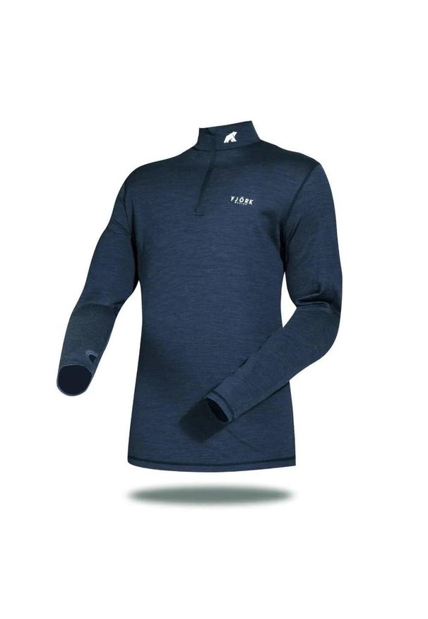 FJORK MERINO - Koszulka z długim rękawem męska wykonana w 100% z wełny merynosów – Finn 210 Zip. Kolor: niebieski. Materiał: wełna. Długość rękawa: długi rękaw. Długość: długie
