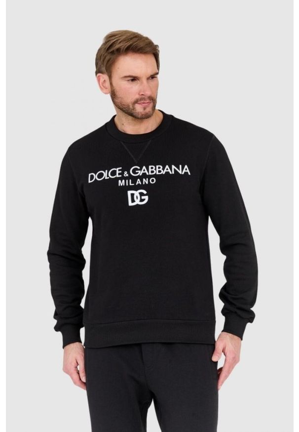 Dolce and Gabbana - DOLCE & GABBANA Czarna męska bluza z haftowanym logo, Rozmiar 54. Kolor: czarny. Wzór: haft