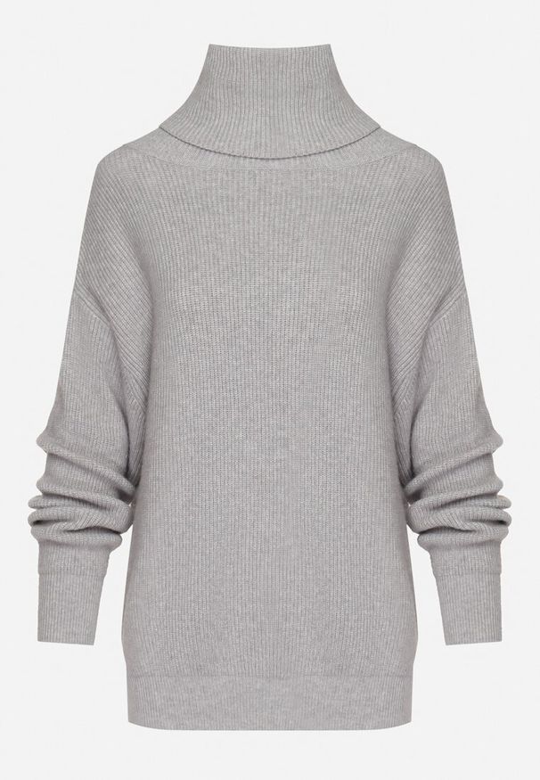 Born2be - Szary Golf o Klasycznym Kroju z Kaszmirem Azifra. Okazja: na spotkanie biznesowe. Typ kołnierza: golf. Kolor: szary. Materiał: kaszmir. Styl: klasyczny