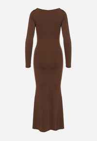 Born2be - Brązowa Koktajlowa Sukienka z Wiskozą i Metaliczną Ozdobą Refare. Okazja: na imprezę. Kolor: brązowy. Materiał: wiskoza. Wzór: aplikacja. Styl: wizytowy #7