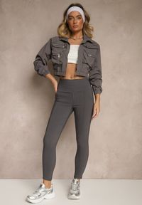 Renee - Ciemnoszare Spodnie Skinny High Waist Kolanira. Stan: podwyższony. Kolor: szary. Materiał: tkanina