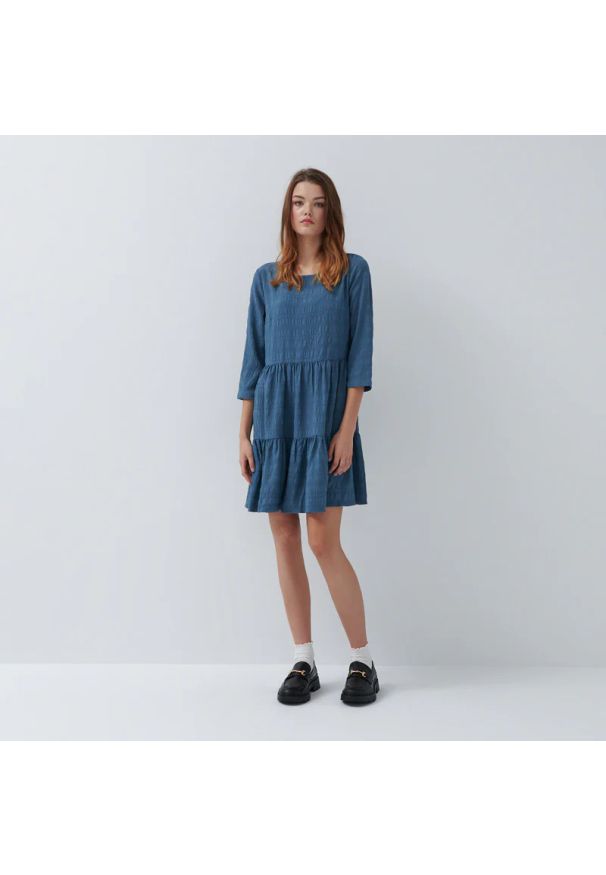 House - Marszczona sukienka mini - Niebieski. Kolor: niebieski. Długość: mini