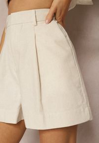 Renee - Beżowe Bermudy Szorty High Waist z Bawełny Tiamasa. Stan: podwyższony. Kolor: beżowy. Materiał: bawełna. Sezon: lato. Styl: elegancki #5