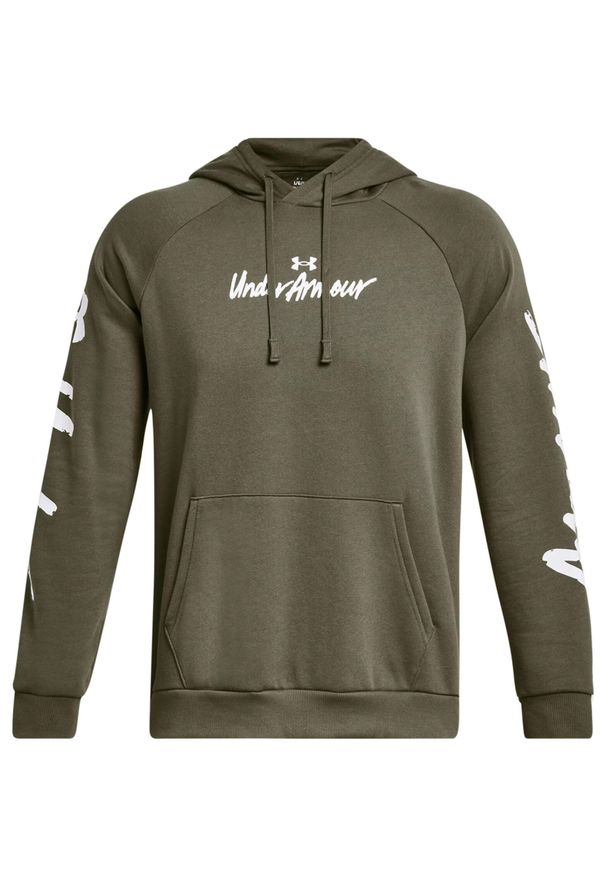Bluza z kapturem męskie Under Armour Rival Fleece Graphic. Typ kołnierza: kaptur. Kolor: zielony. Materiał: bawełna, materiał. Sport: fitness