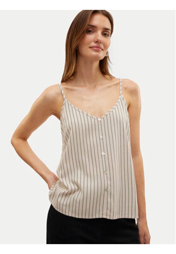 Vero Moda Top Mymilo 10303690 Beżowy Regular Fit. Kolor: beżowy. Materiał: len