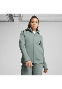 Puma - Damska rozpinana bluza z kapturem EVOSTRIPE PUMA Green Moon. Typ kołnierza: kaptur. Kolor: zielony. Sport: bieganie