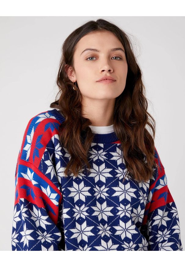 Wrangler - WRANGLER ALPINE RAINBOW KNIT DAMSKI SWETER KLASYCZNY ESTATE BLUE W8N5QCX09 112132406. Styl: klasyczny