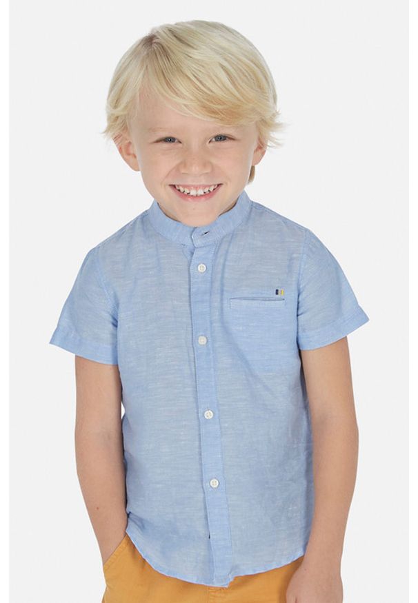 Mayoral - Koszula dziecięca 92-134 cm. Okazja: na co dzień. Kolor: niebieski. Materiał: tkanina, bawełna, materiał. Długość: krótkie. Styl: casual