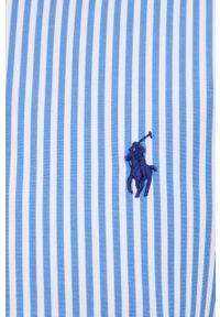 Polo Ralph Lauren Koszula męska slim z kołnierzykiem button-down. Typ kołnierza: polo, button down. Kolor: niebieski. Materiał: tkanina. Długość rękawa: długi rękaw. Długość: długie
