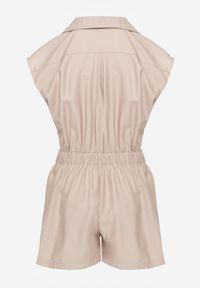 Born2be - Beżowy Bawełniano-Lniany Kombinezon Casual w Stylu Safari z Paskiem w Klamrą Cecis. Okazja: na co dzień. Kolor: beżowy. Materiał: len, bawełna. Długość: długie. Styl: casual #3