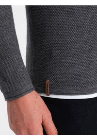 Ombre Clothing - Bawełniany sweter męski z okrągłym dekoltem - grafitowy melanż V2. Kolor: szary. Materiał: bawełna. Wzór: melanż. Styl: klasyczny #2