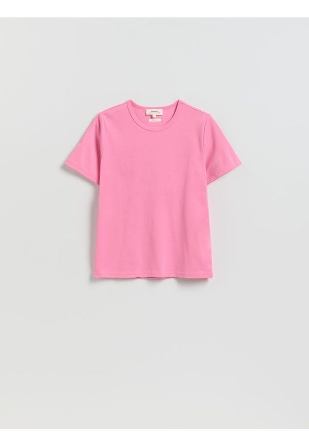 Reserved - T-shirt z bawełną - intensywny róż. Kolor: różowy. Materiał: bawełna
