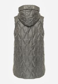 Born2be - Zielona Pikowana Kamizelka o Długim Kroju z Nieodpinanym Kapturem w Romby Dephice. Okazja: na co dzień. Typ kołnierza: kaptur. Kolor: zielony. Materiał: materiał, jeans. Długość: długie. Styl: elegancki, casual #4