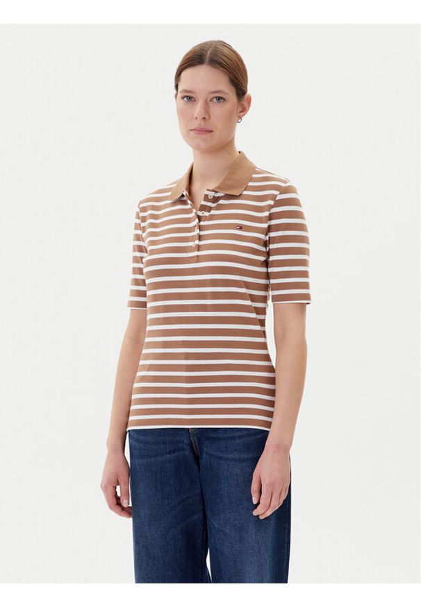 TOMMY HILFIGER - Tommy Hilfiger Polo 1895 WW0WW43224 Brązowy Regular Fit. Typ kołnierza: polo. Kolor: brązowy. Materiał: bawełna